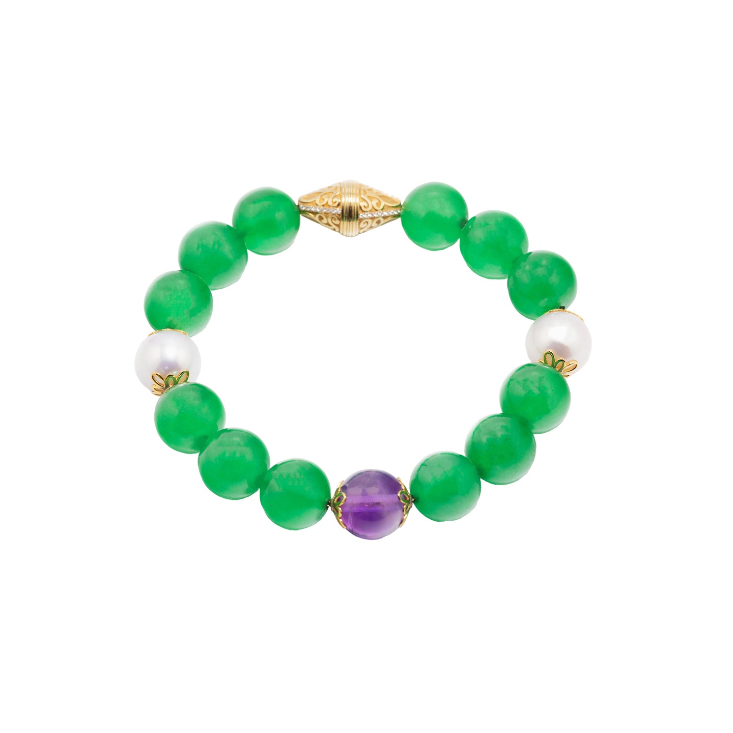Imperial Jadeite, Arabian Gulf Pearl & Amethyst Bracelet with 18k Gold & Diamonds