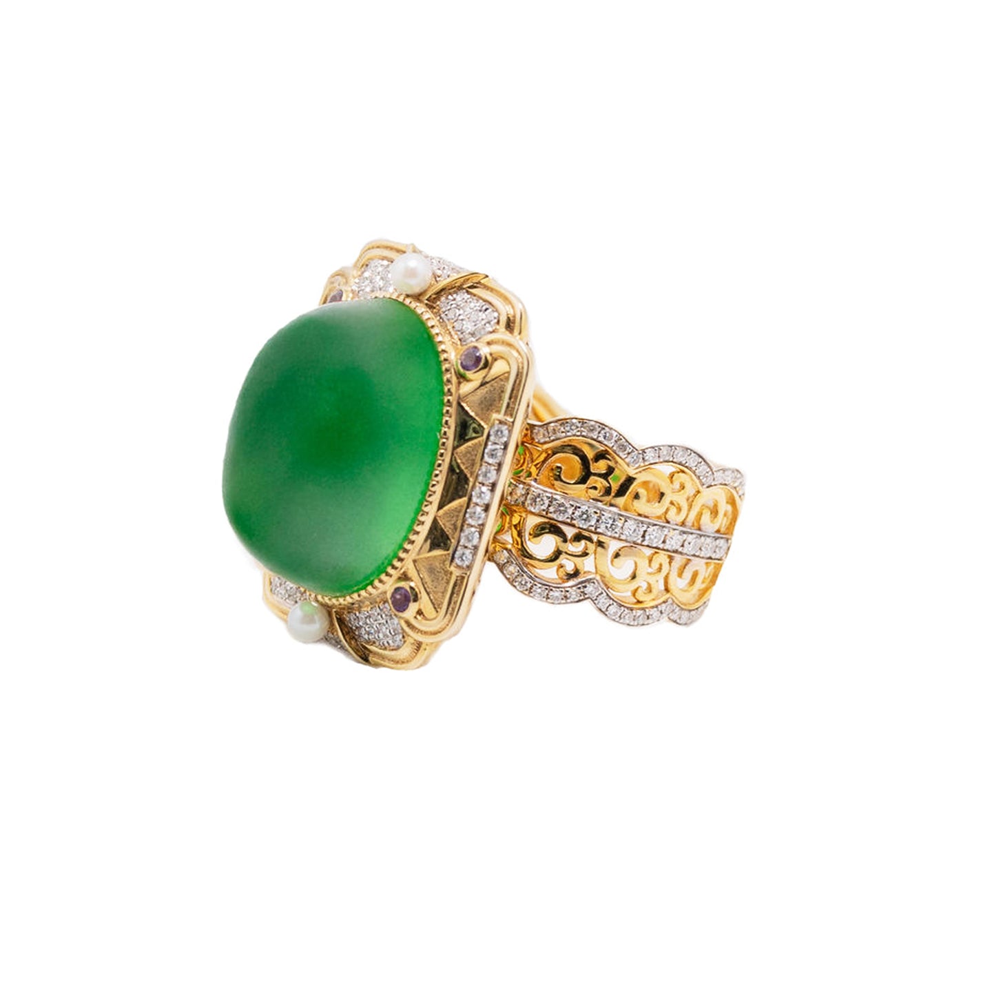 Imperial Jadeite & Gemstone Ring in 18ct Yellow Gold