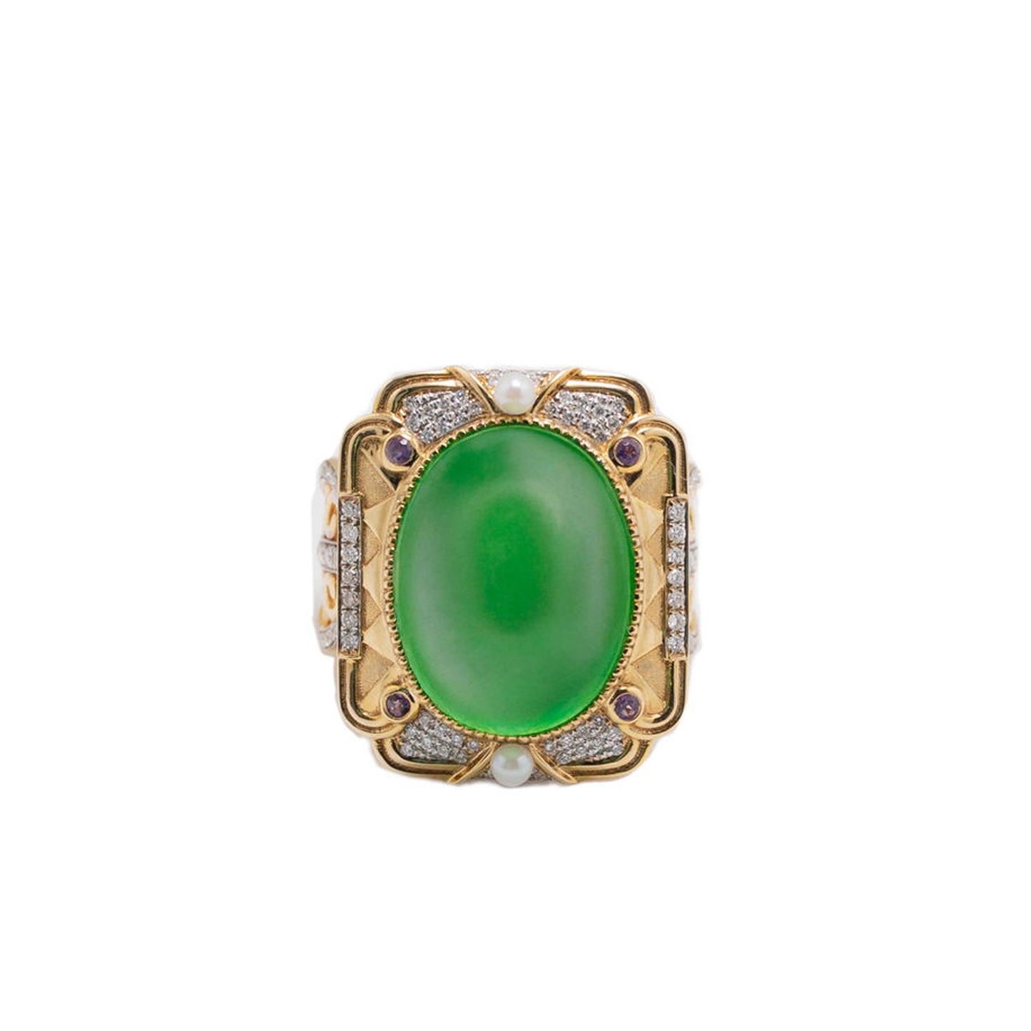 Imperial Jadeite & Gemstone Ring in 18ct Yellow Gold