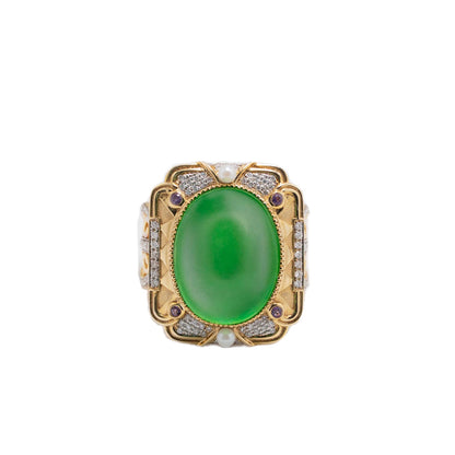 Imperial Jadeite & Gemstone Ring in 18ct Yellow Gold
