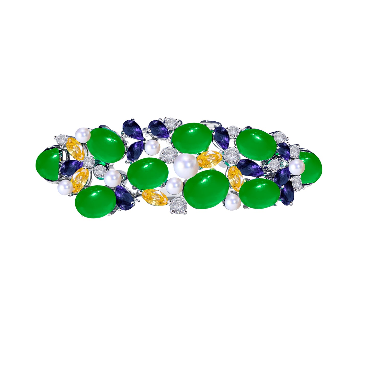 Mosaic Imperial Jadeite & Gemstones Tiara / Choker in 18k White Gold