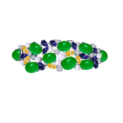Mosaic Imperial Jadeite & Gemstones Tiara / Choker in 18k White Gold