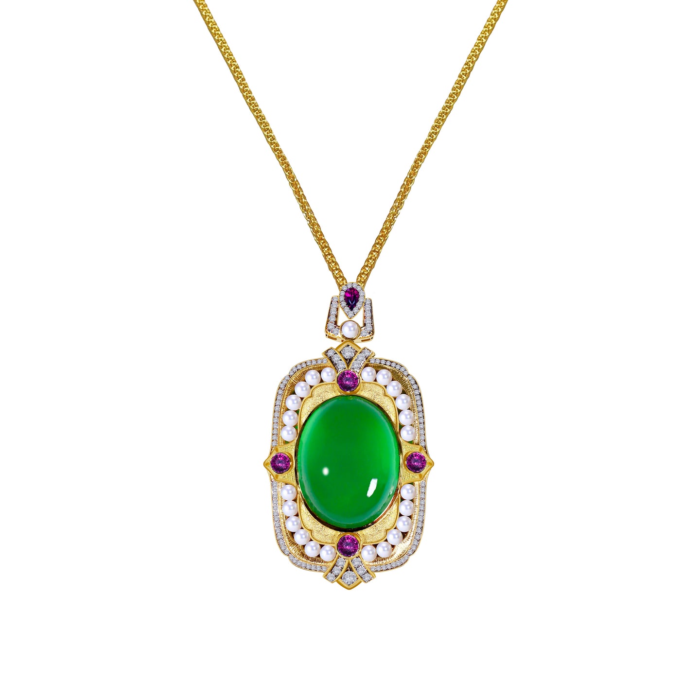 Imperial Jadeite & Amethyst Pendant in 18ct Yellow Gold