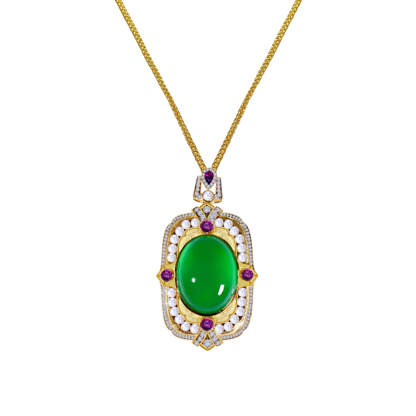 Imperial Jadeite & Amethyst Pendant in 18ct Yellow Gold