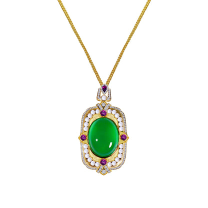 Imperial Jadeite & Amethyst Pendant in 18ct Yellow Gold