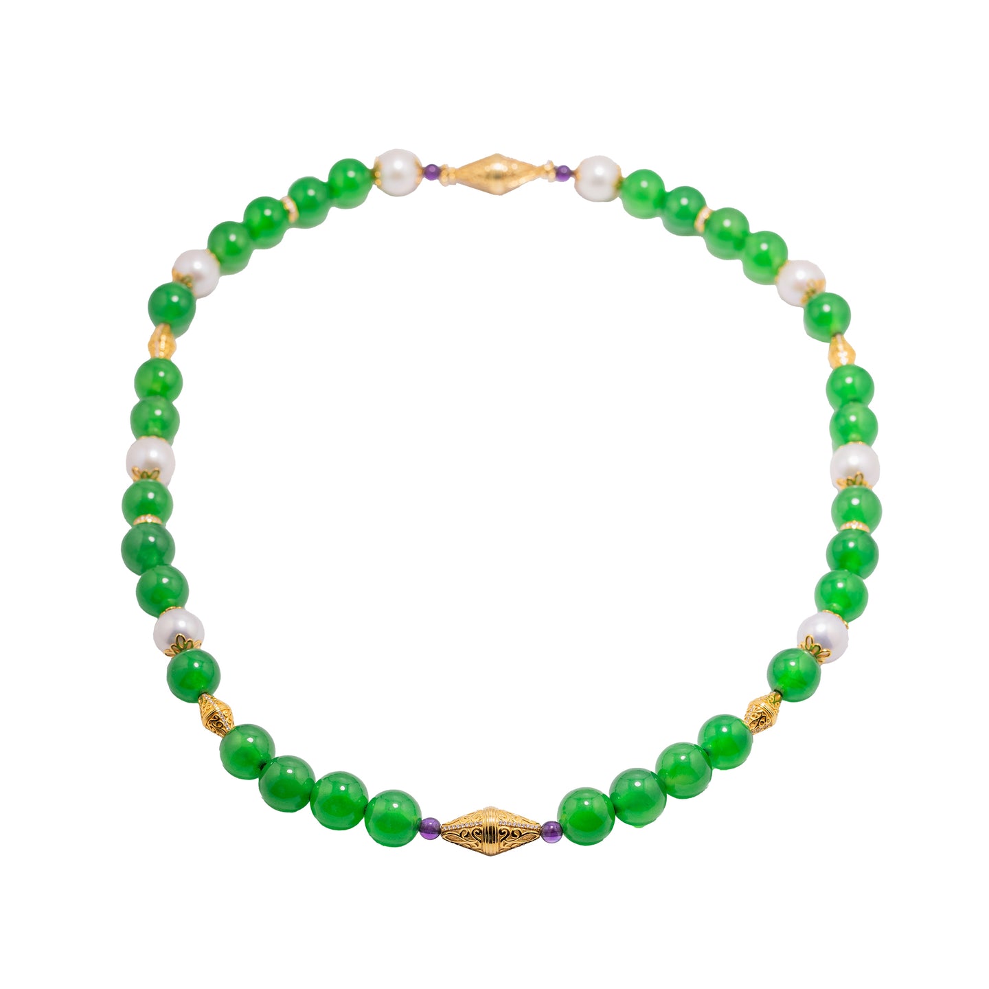 Imperial Jadeite, Arabian Gulf Pearl & Amethyst Necklace with 18ct Gold & Diamonds