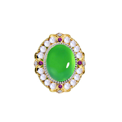Imperial Jadeite Ring with Amethysts, Diamonds & Arabian Gulf Pearls in 18k Gold