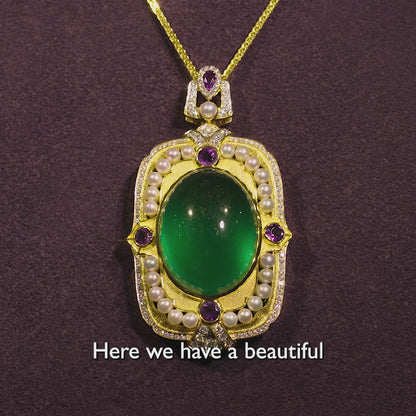 Imperial Jadeite & Amethyst Pendant in 18ct Yellow Gold