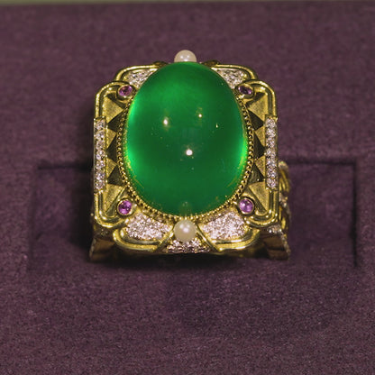 Imperial Jadeite & Gemstone Ring in 18ct Yellow Gold