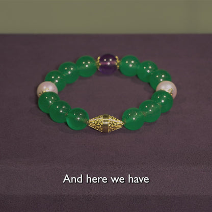 Imperial Jadeite, Arabian Gulf Pearl & Amethyst Bracelet with 18k Gold & Diamonds