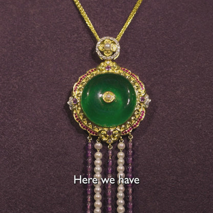 Imperial Jadeite & Gemstone Pendant in 18ct Gold with Amethyst and Arabian Gulf Pearl Strands