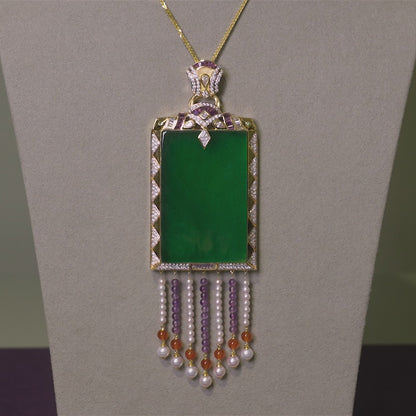 Imperial Jadeite & Gemstone Pendant in 18ct Gold with Beaded Strands
