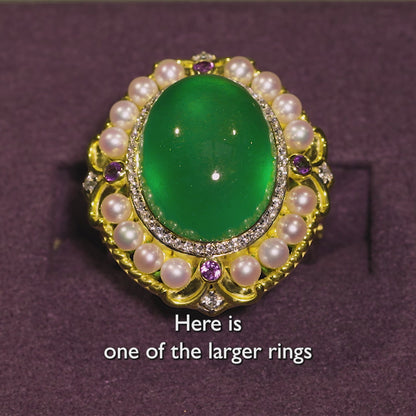 Imperial Jadeite Ring with Amethysts, Diamonds & Arabian Gulf Pearls in 18k Gold